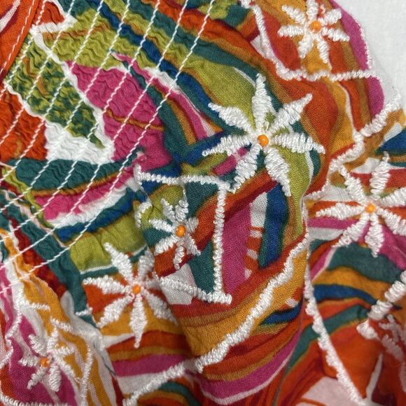 C&C CALIFORNIA Blouse Tassel Tie Embroidered Long Sleeves Floral Hawaiin Women S - Picture 5 of 9